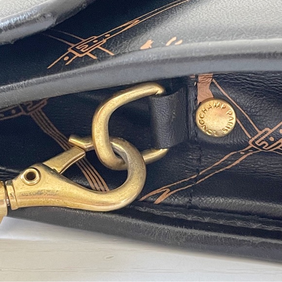 Longchamp black horse buckle print patterned leather vintage bag - Picture 4 of 11